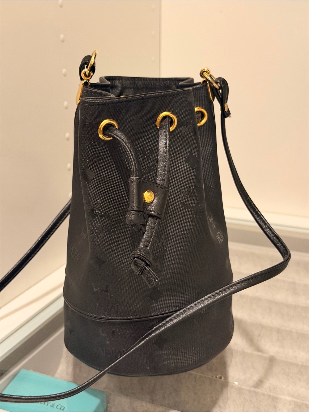 MCM Black Drawstring Bucket Bag